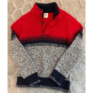Gap kids boys large/10 knitted red/white/blue sweater, thick warm, fleece collar